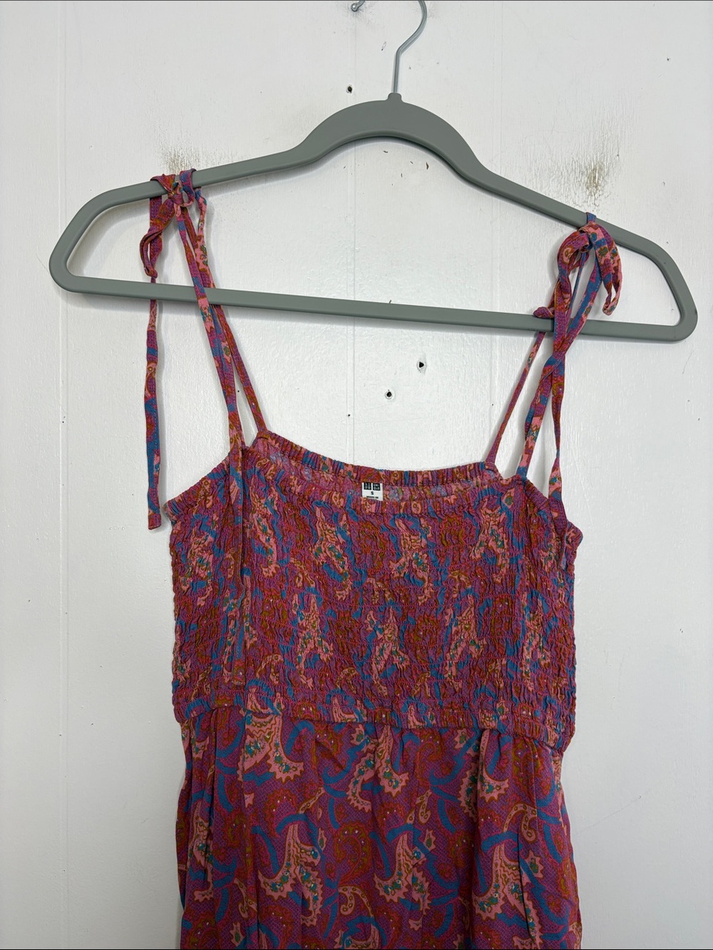 Uniqlo Dress Womens Small Paisley Smocked Body Midi Sun Summer Tie Straps - Picture 3 of 8